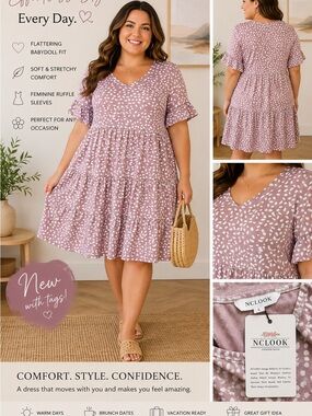 NClook Mauve V-Neck Babydoll Mini Dress